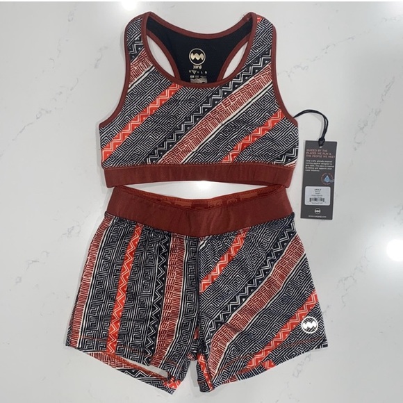 Janji Other - Janji Red and Black Geometric Sports Bra and Shorts